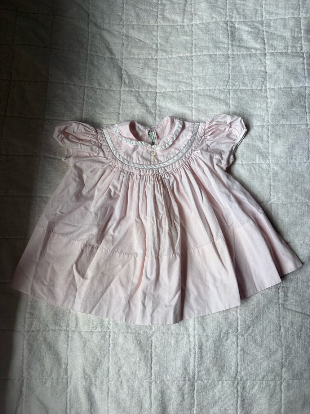 Vintage Feltman Bros Pink Smocked Baby Dress with Puff Sleeves 9 Months